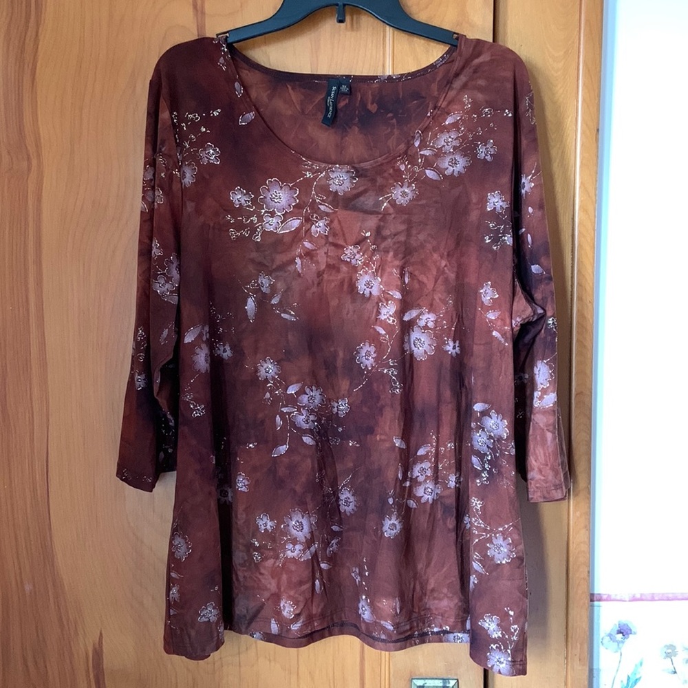 Susan Lawrence Brown Top with gold embellishments